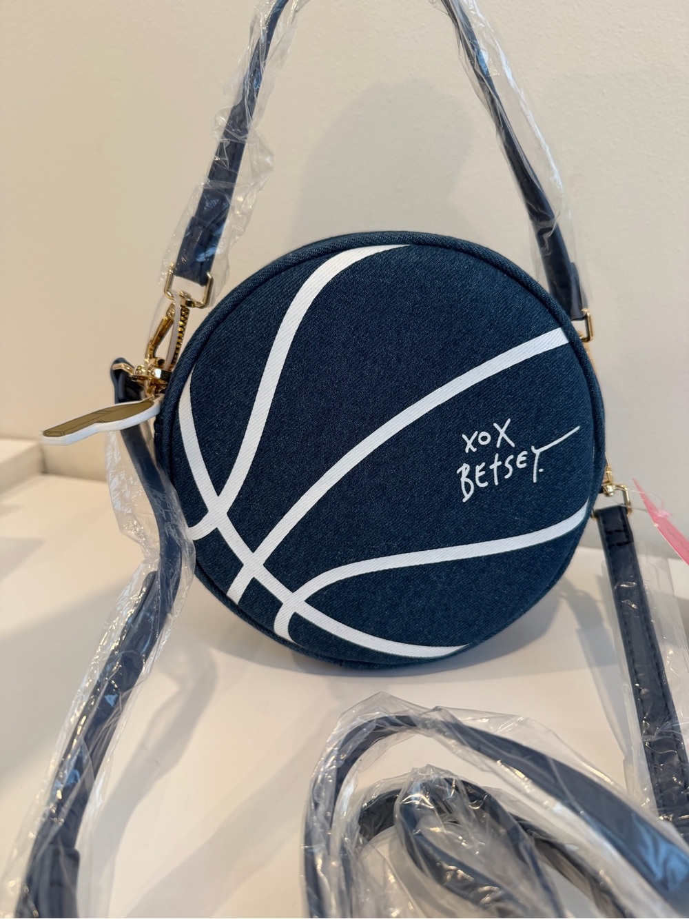 Betsey Johnson Navy Round Crossbody with White Graphic